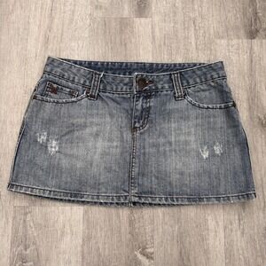 Y2K Hurley Skirt Womens 7 Blue Denim Mini Distressed Jean Pockets Casual Summer